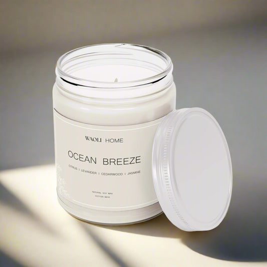 Luxury Scented Soy Jar Candle Ocean Breeze |  9oz  | Citrus Lavender Cedarwood Jasmine