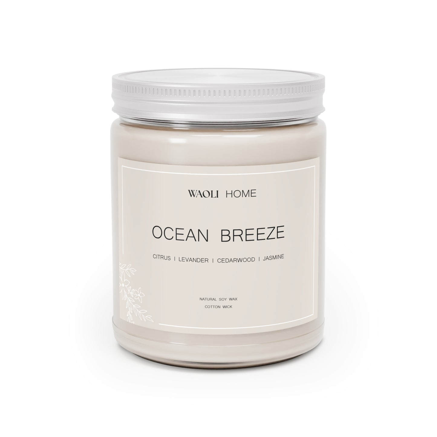 Luxury Scented Soy Jar Candle Ocean Breeze |  9oz  | Citrus Lavender Cedarwood Jasmine